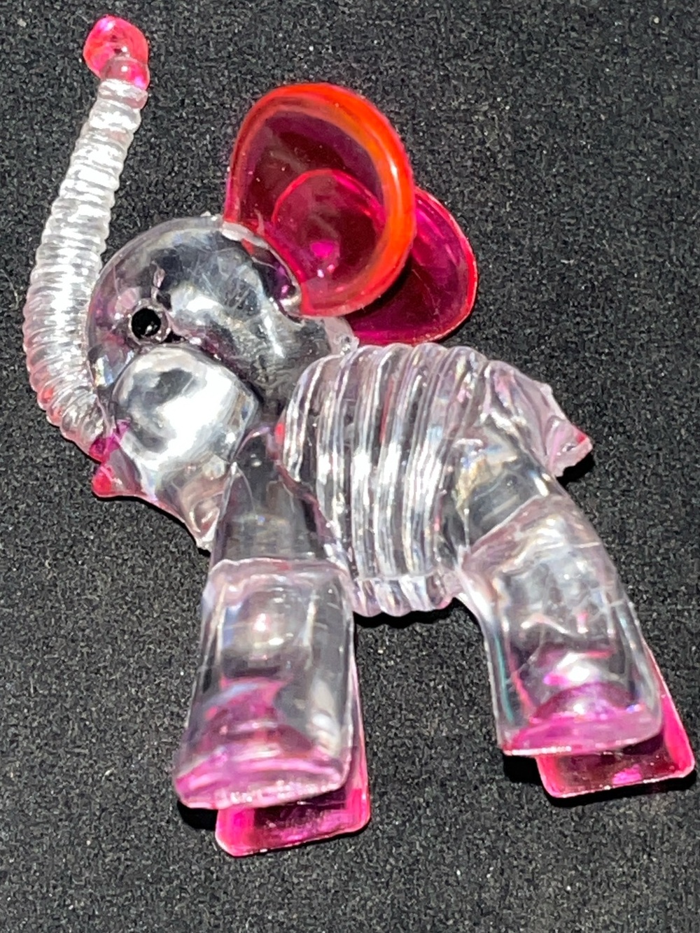 Vintage Clear Lucite Elephant Figurine Pink Accents Raised Trunk